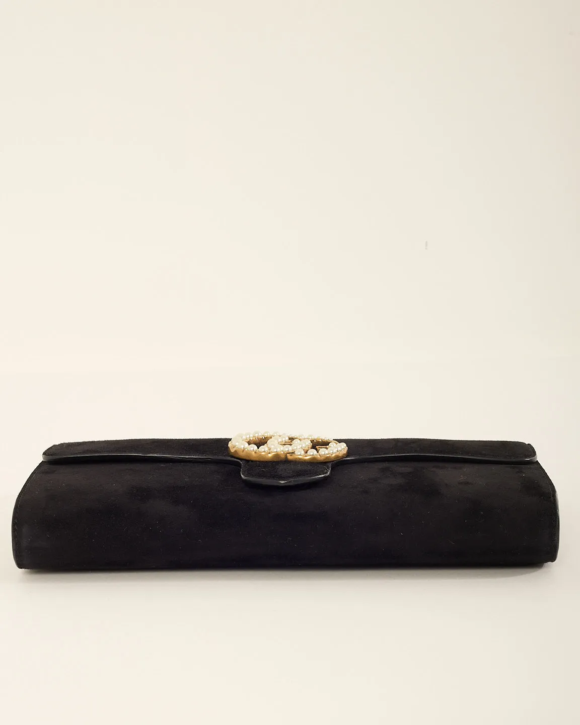 Gucci Black Suede GG Marmont Pearly GG Clutch Black