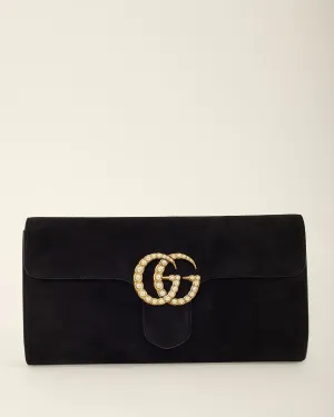Gucci Black Suede GG Marmont Pearly GG Clutch Black