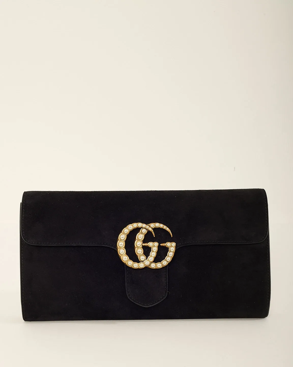 Gucci Black Suede GG Marmont Pearly GG Clutch Black