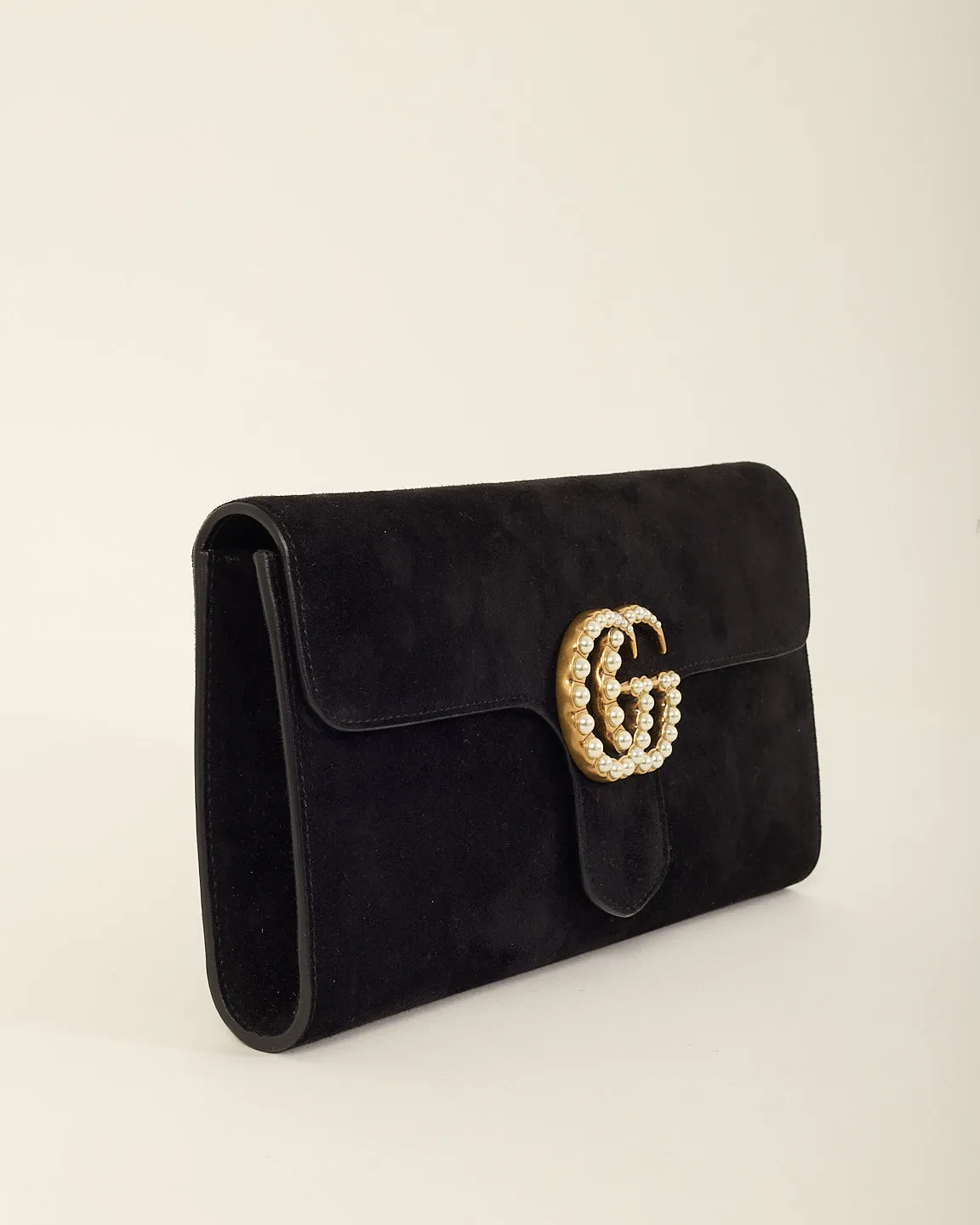 Gucci Black Suede GG Marmont Pearly GG Clutch Black