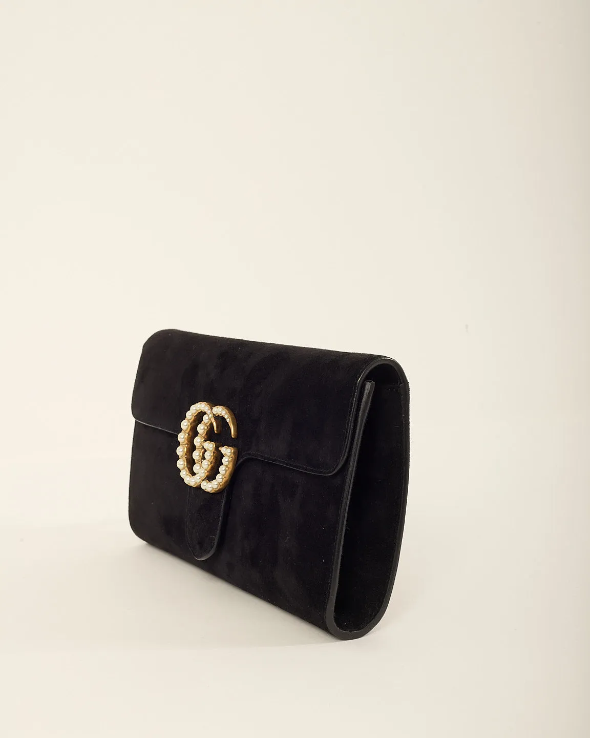 Gucci Black Suede GG Marmont Pearly GG Clutch Black