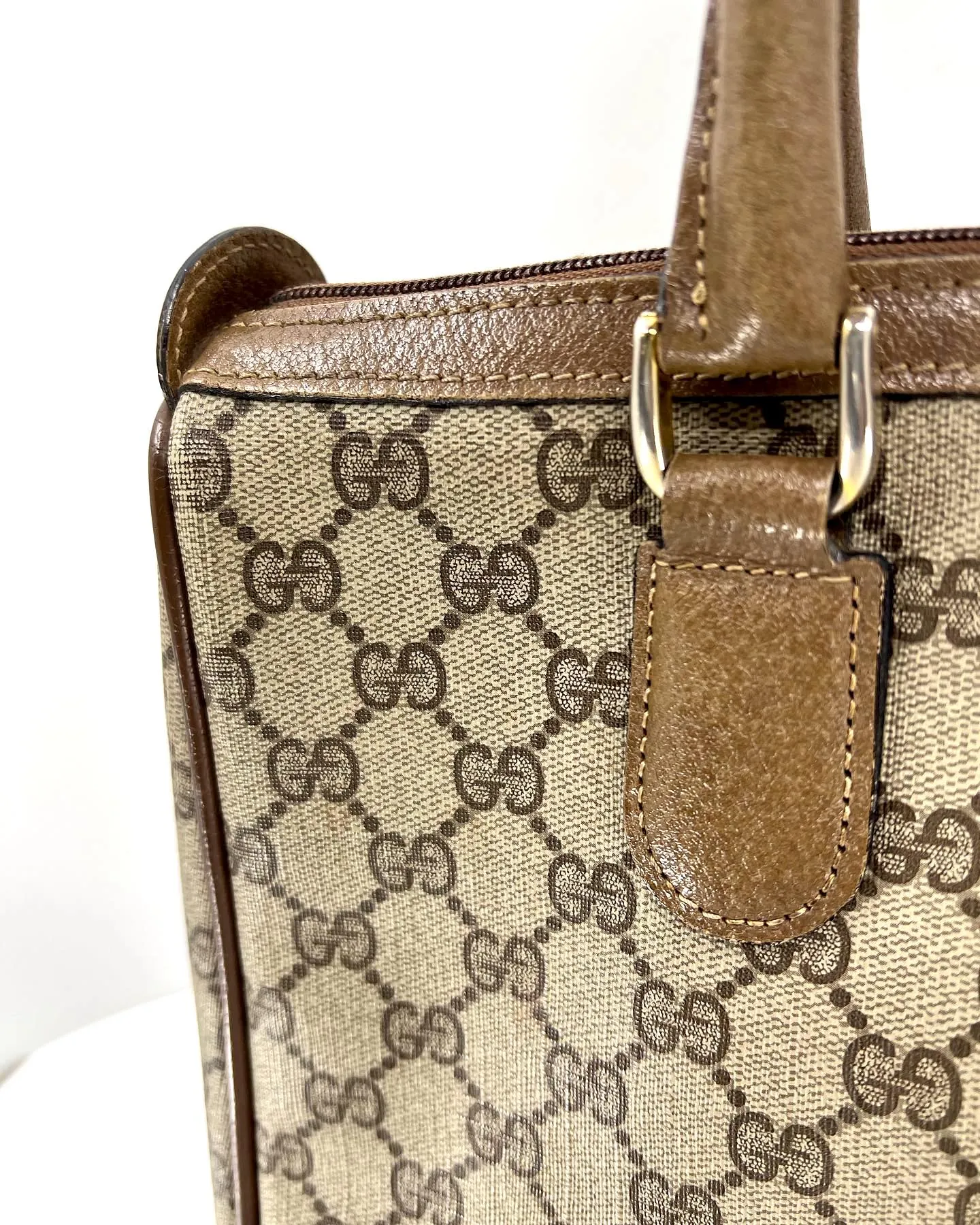 GUCCI GG CANVAS LEATHER TRIMMED TOTE BAG