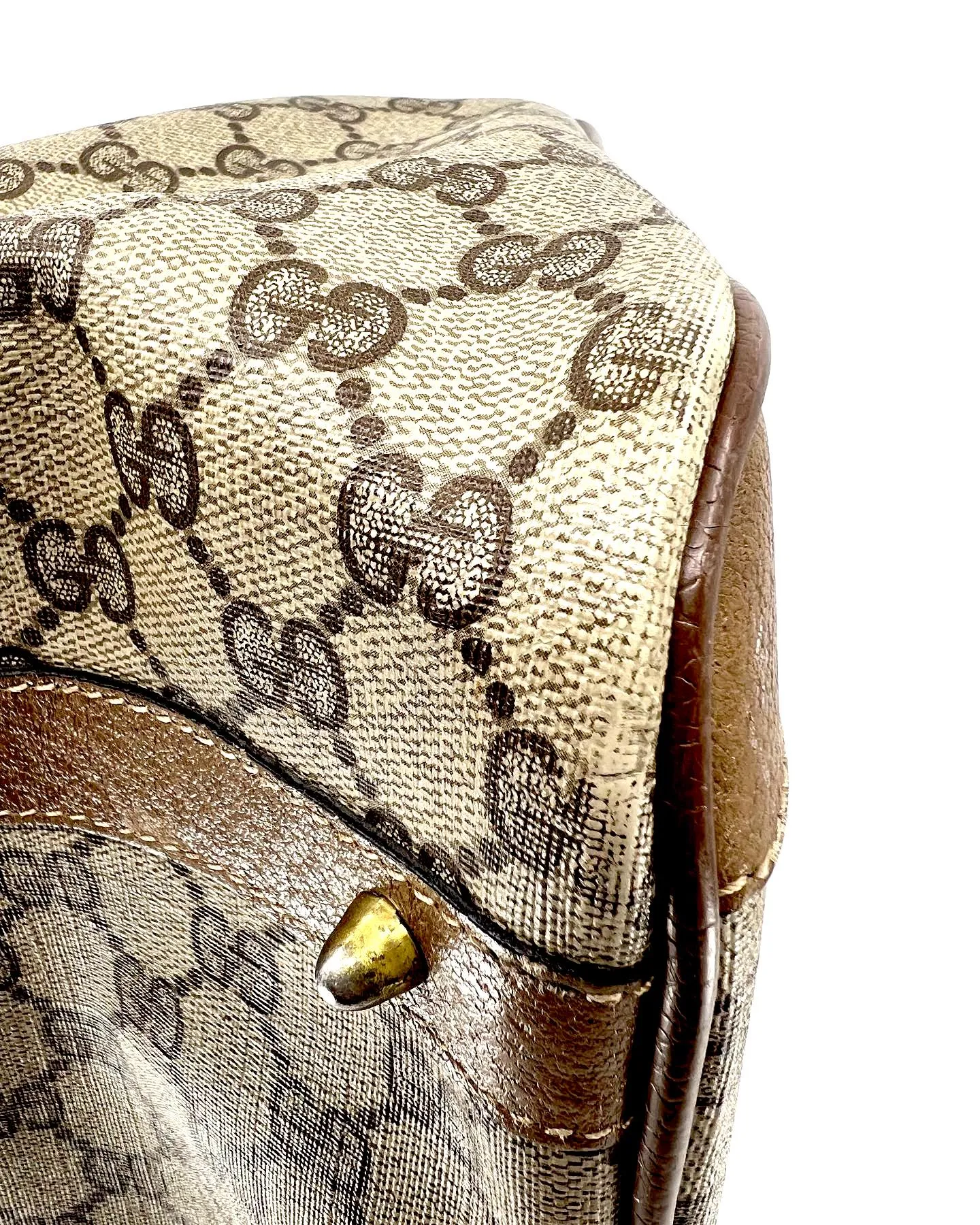 GUCCI GG CANVAS LEATHER TRIMMED TOTE BAG