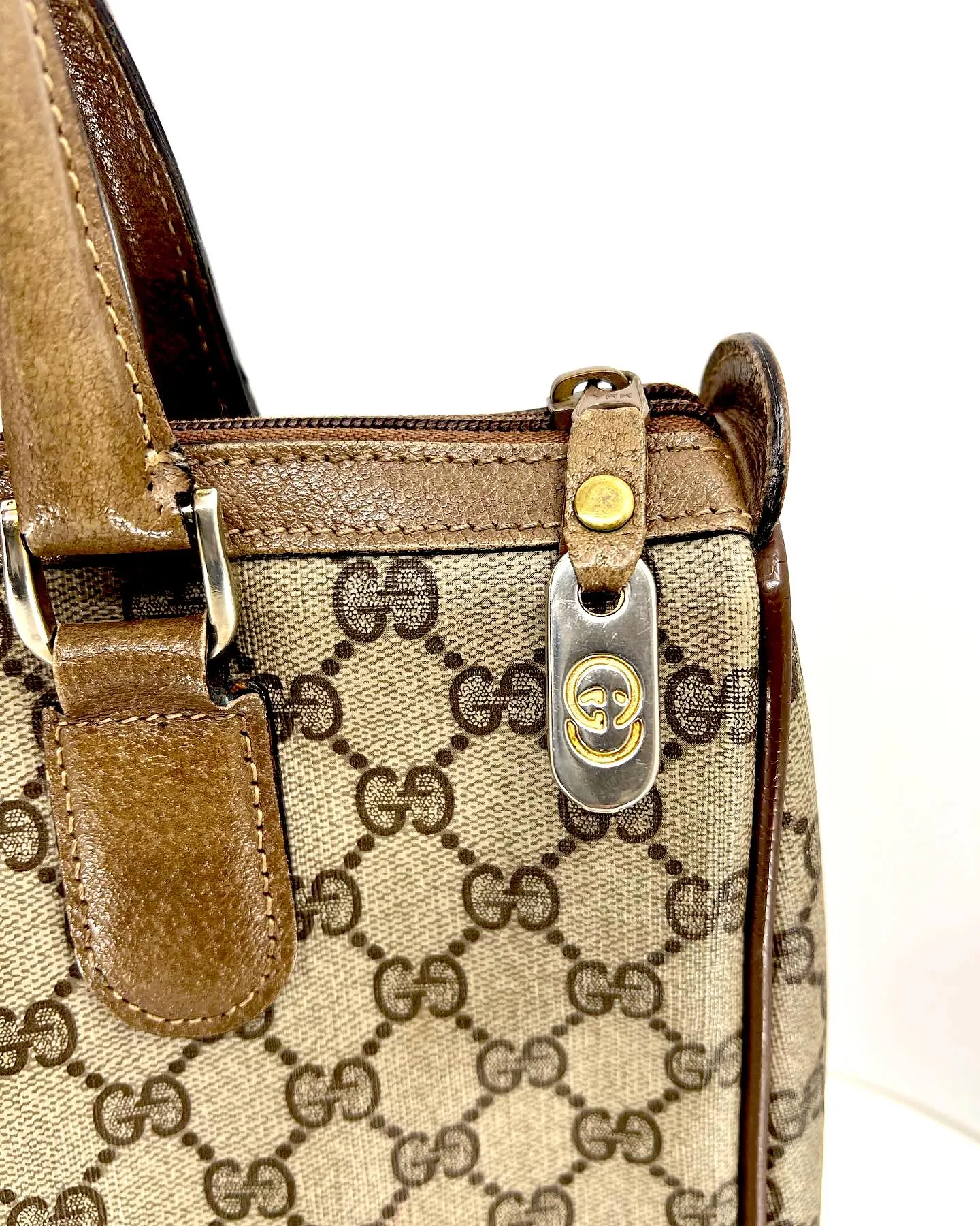 GUCCI GG CANVAS LEATHER TRIMMED TOTE BAG