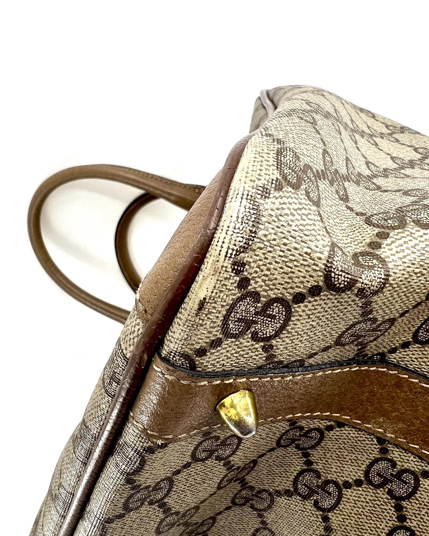 GUCCI GG CANVAS LEATHER TRIMMED TOTE BAG