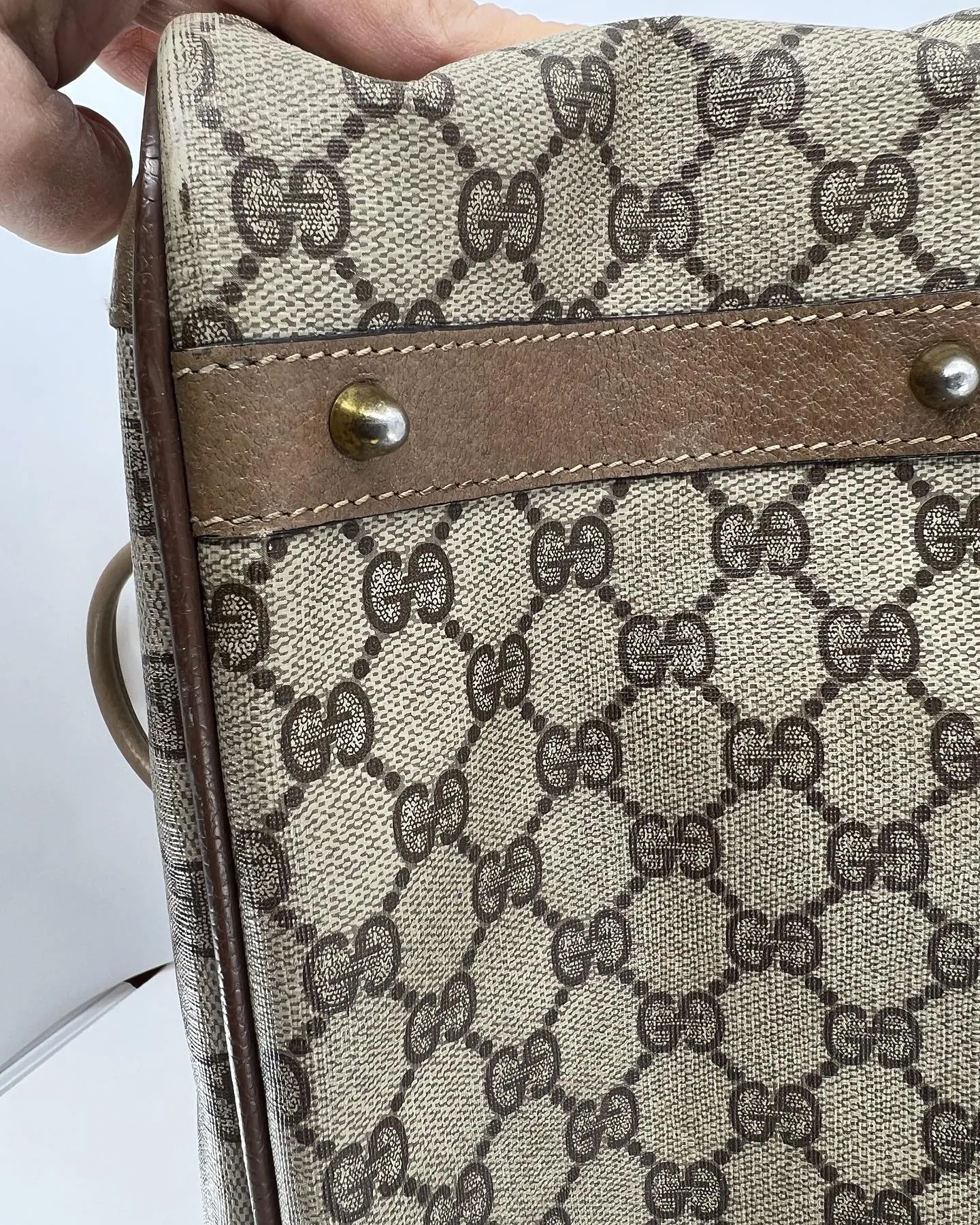 GUCCI GG CANVAS LEATHER TRIMMED TOTE BAG