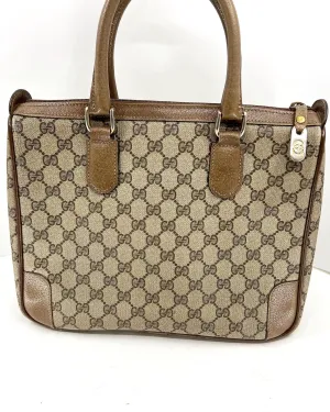 GUCCI GG CANVAS LEATHER TRIMMED TOTE BAG