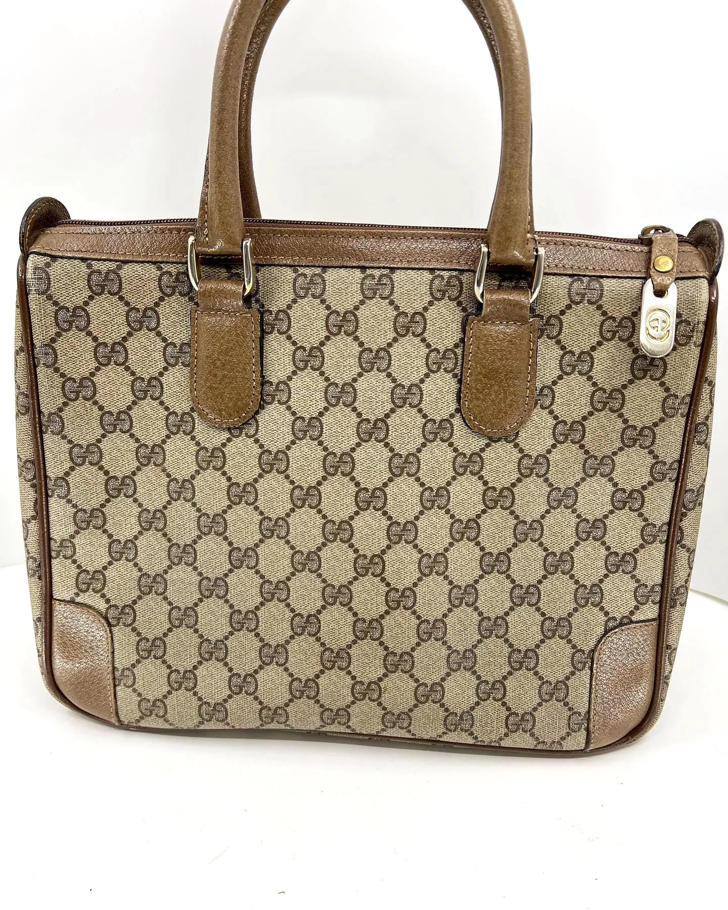GUCCI GG CANVAS LEATHER TRIMMED TOTE BAG