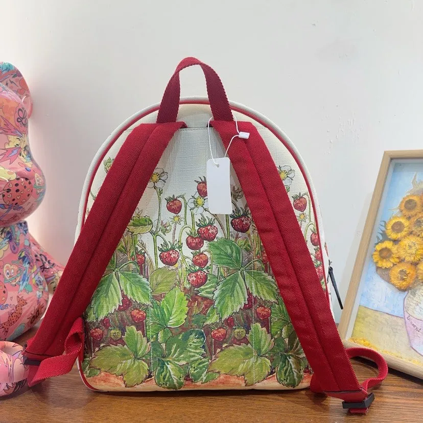 Gucci Strawberry Print Backpack White Canvas