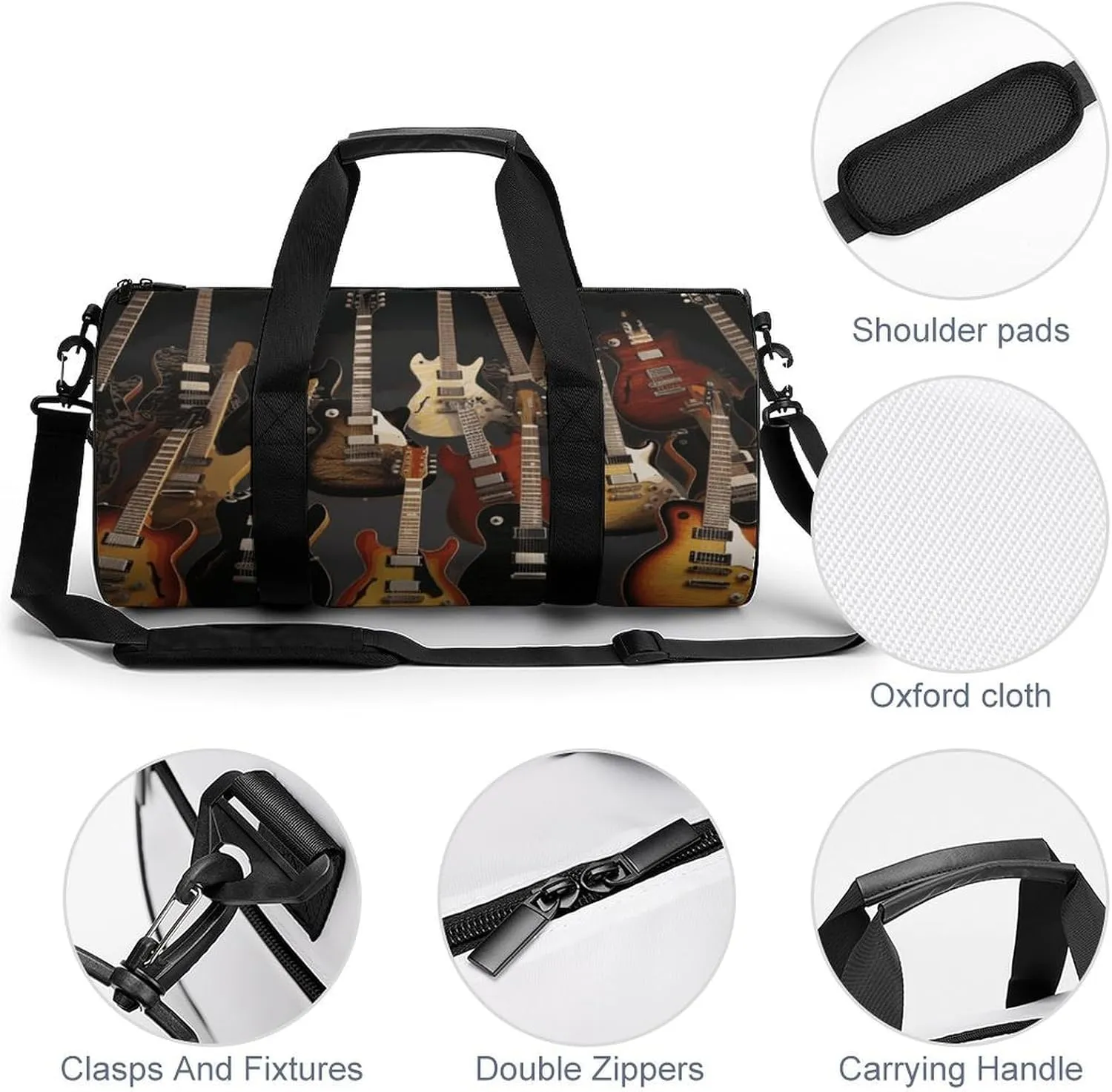 Guitars Gym Bag Small Travel Duffle Bag with Compartment Carry On Weekender Bag for Women Men