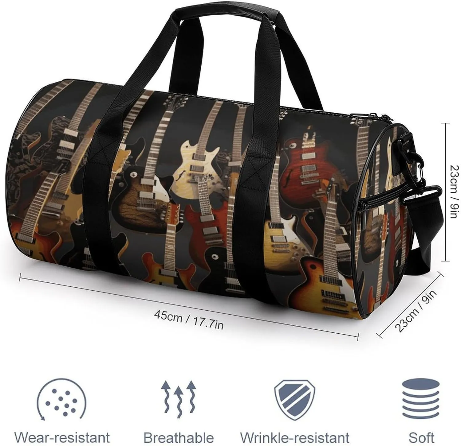 Guitars Gym Bag Small Travel Duffle Bag with Compartment Carry On Weekender Bag for Women Men