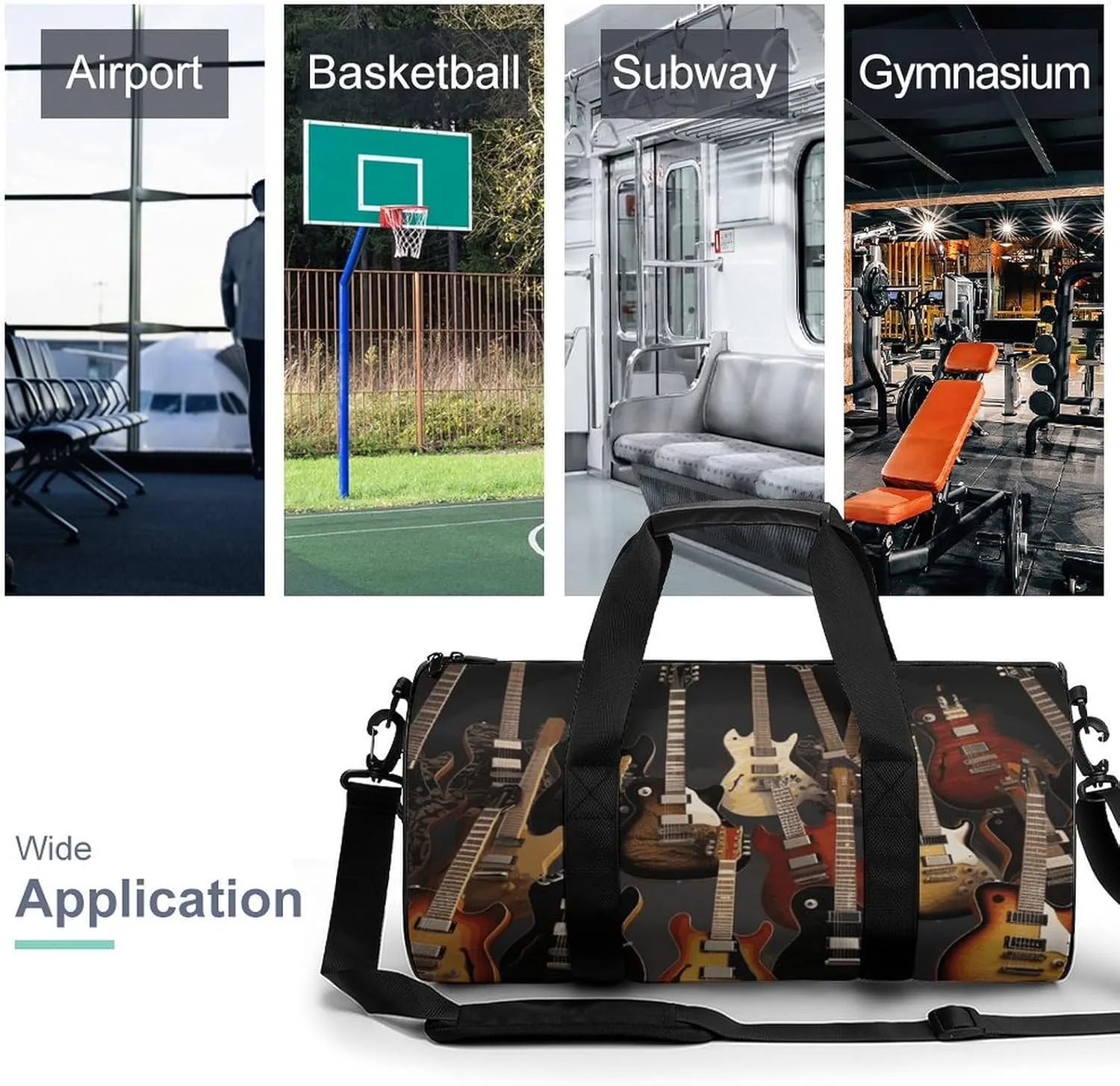 Guitars Gym Bag Small Travel Duffle Bag with Compartment Carry On Weekender Bag for Women Men