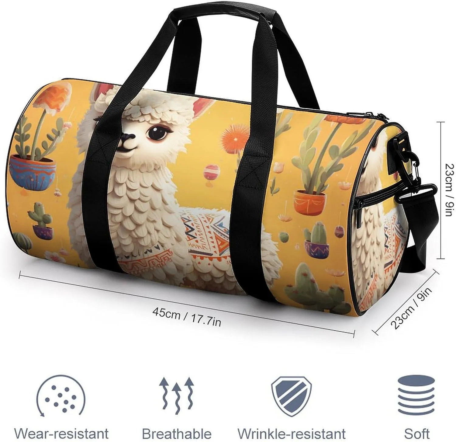 Gym Bag Cartoon Alpaca Duffel Bag for Men Women Overnight Bag with Shoe Compartment Workout Bags