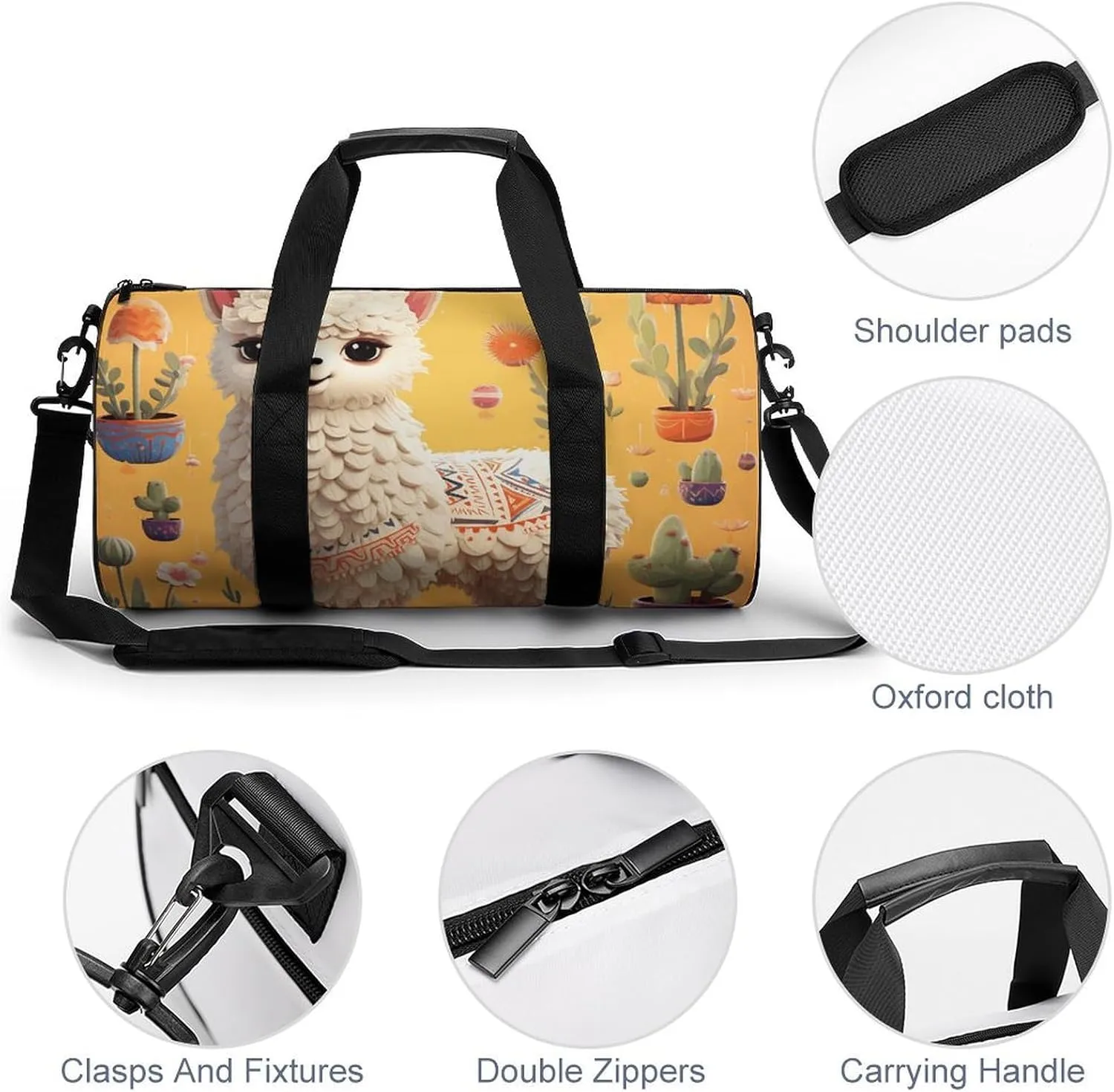 Gym Bag Cartoon Alpaca Duffel Bag for Men Women Overnight Bag with Shoe Compartment Workout Bags