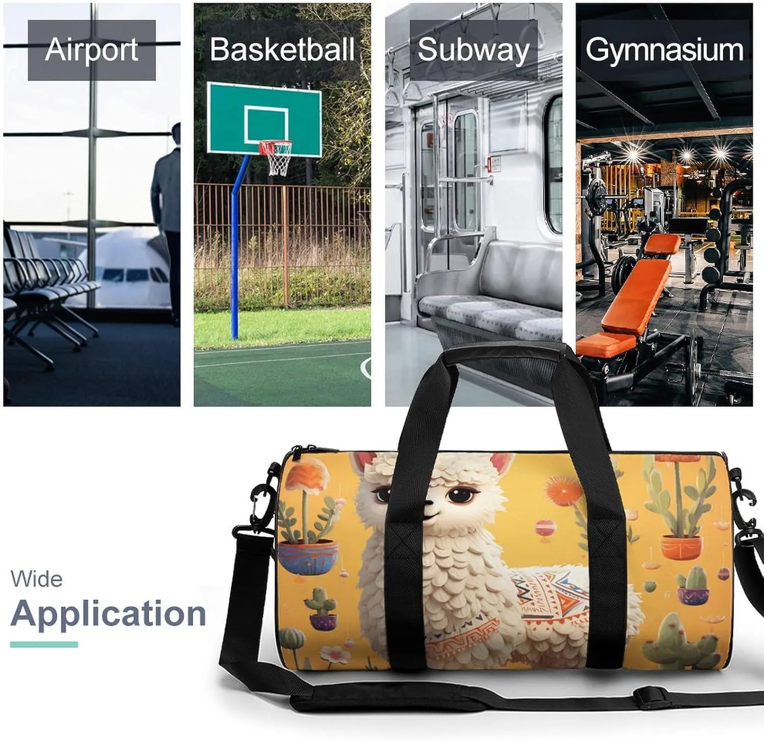 Gym Bag Cartoon Alpaca Duffel Bag for Men Women Overnight Bag with Shoe Compartment Workout Bags