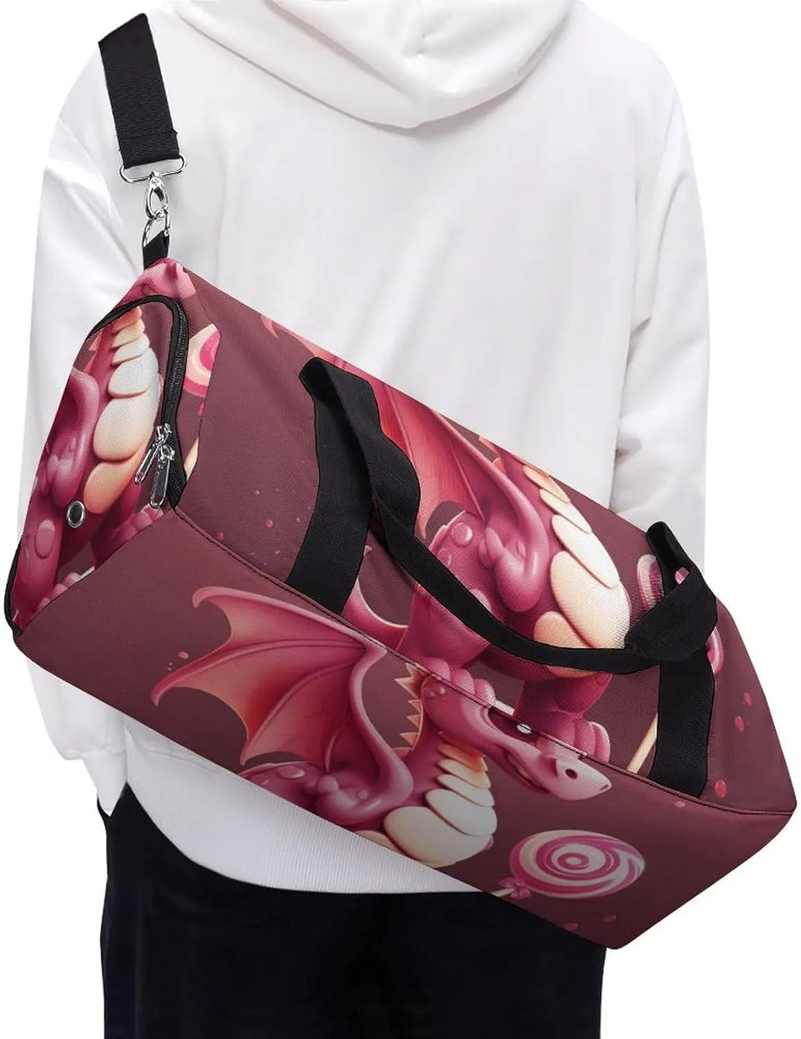 Gym Bag Cute Dragon Duffel Bag for Men Women Travel Overnight Bag with Shoe Compartment Workout Bags
