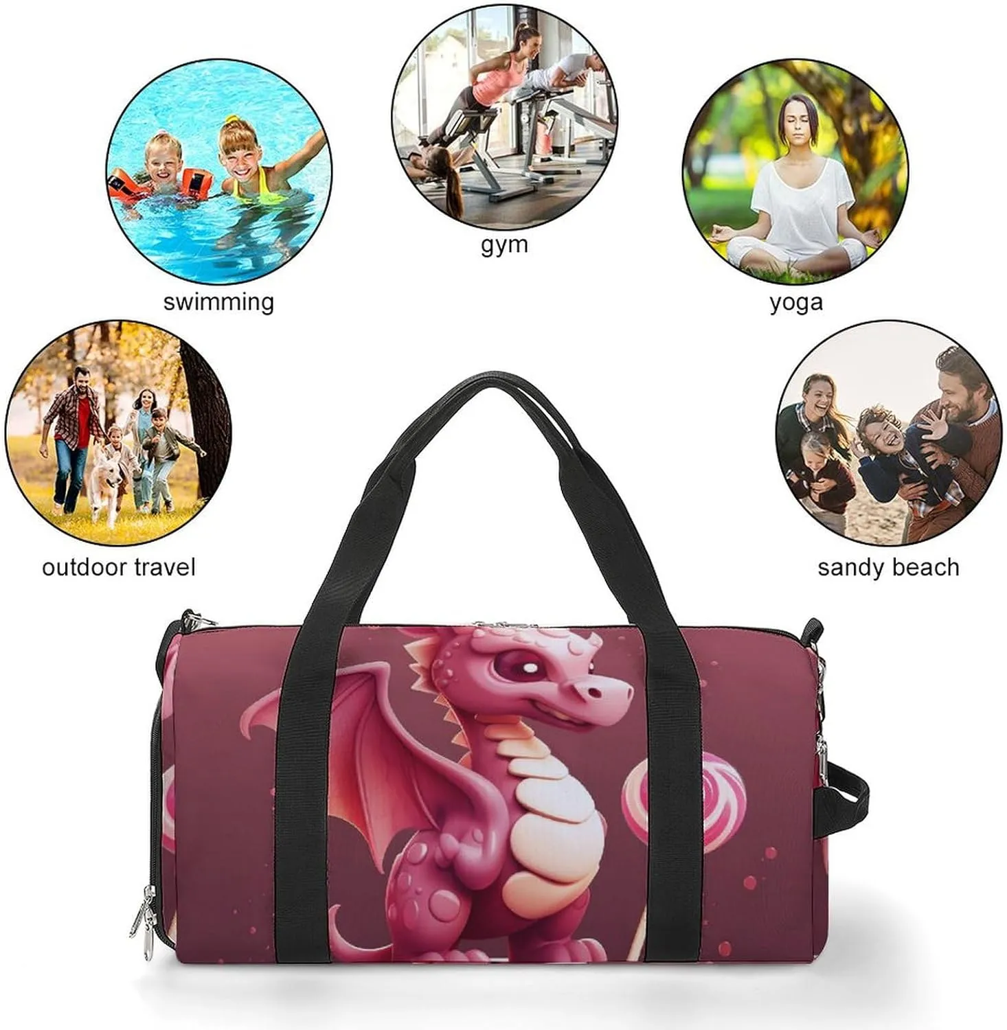 Gym Bag Cute Dragon Duffel Bag for Men Women Travel Overnight Bag with Shoe Compartment Workout Bags