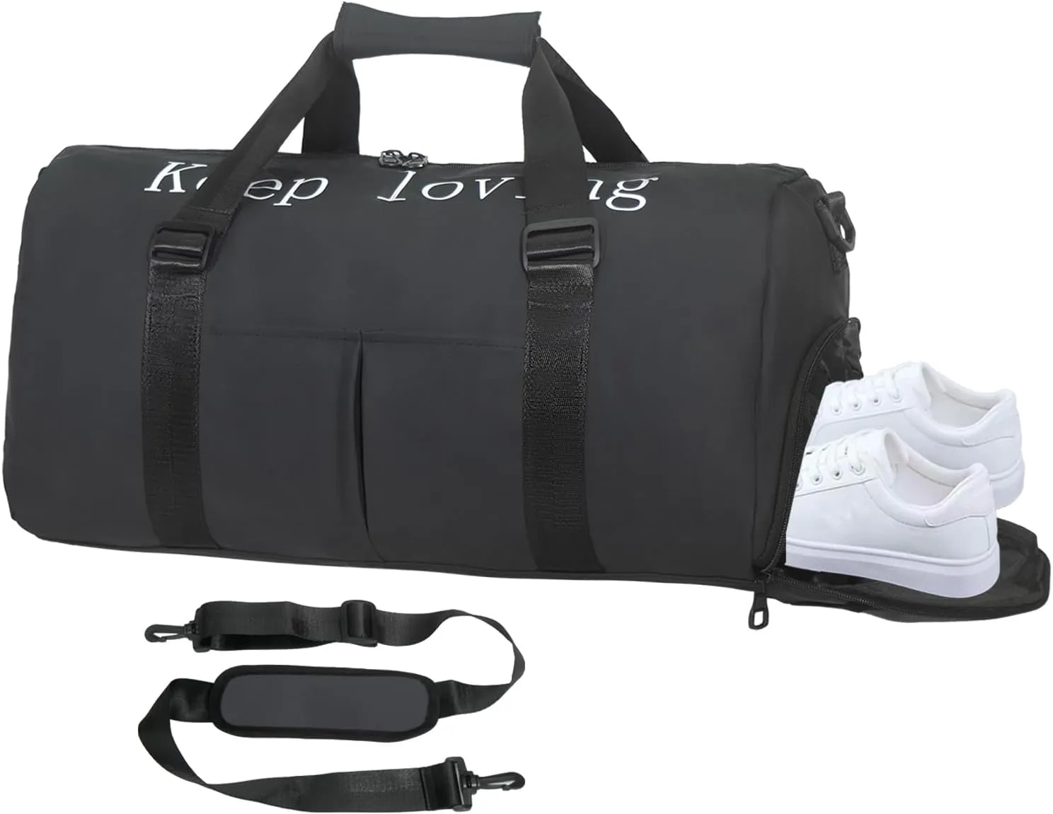 Gym Bag for Unisex with Shoe Compartment & Wet Pocket - Waterproof Nylon Duffle Bag for Fitness, Travel and Sports (BLACK)