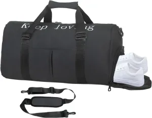 Gym Bag for Unisex with Shoe Compartment & Wet Pocket - Waterproof Nylon Duffle Bag for Fitness, Travel and Sports (BLACK)