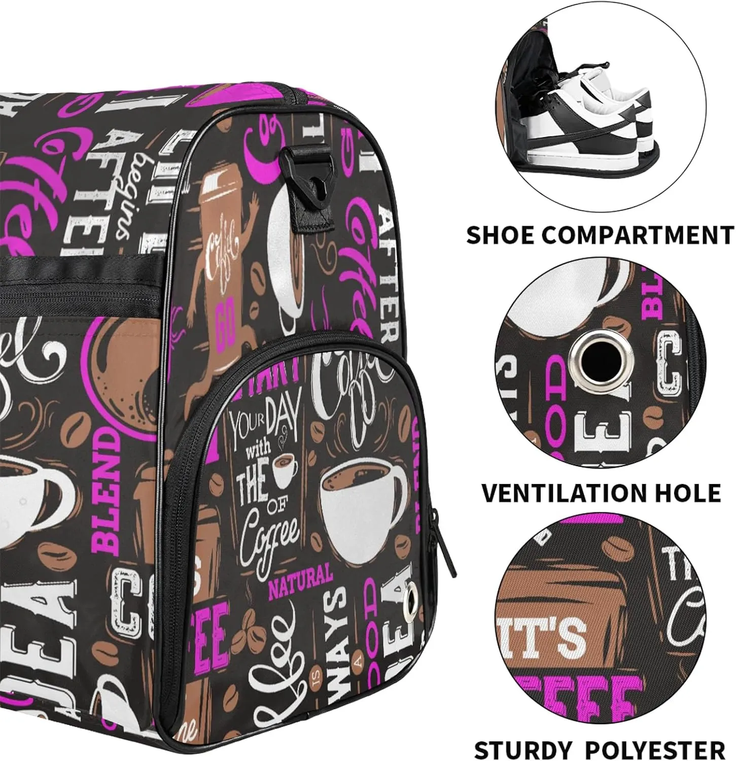 Gym Bag for Women Men Brown Purple Coffee Travel Duffle Bag with Shoe Compartment Waterproof Sports Tote Bags Large Overnight Weekender Bags for Travel Swimming Gym Yoga Dance