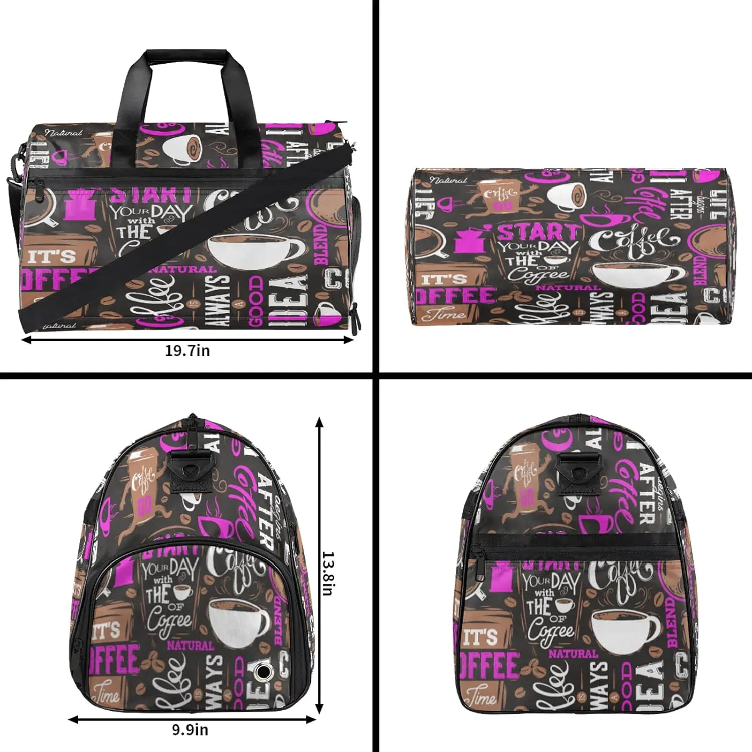 Gym Bag for Women Men Brown Purple Coffee Travel Duffle Bag with Shoe Compartment Waterproof Sports Tote Bags Large Overnight Weekender Bags for Travel Swimming Gym Yoga Dance