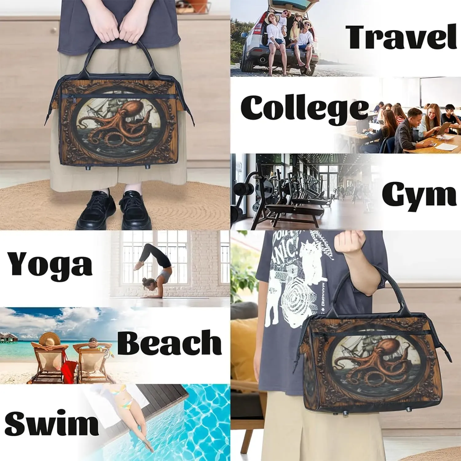 Gym Bag for Women Men, Travel Sports Duffel Bag with Trolley Sleeve, Gym Bag Weekender Overnight Bag Carry On Tote Bag