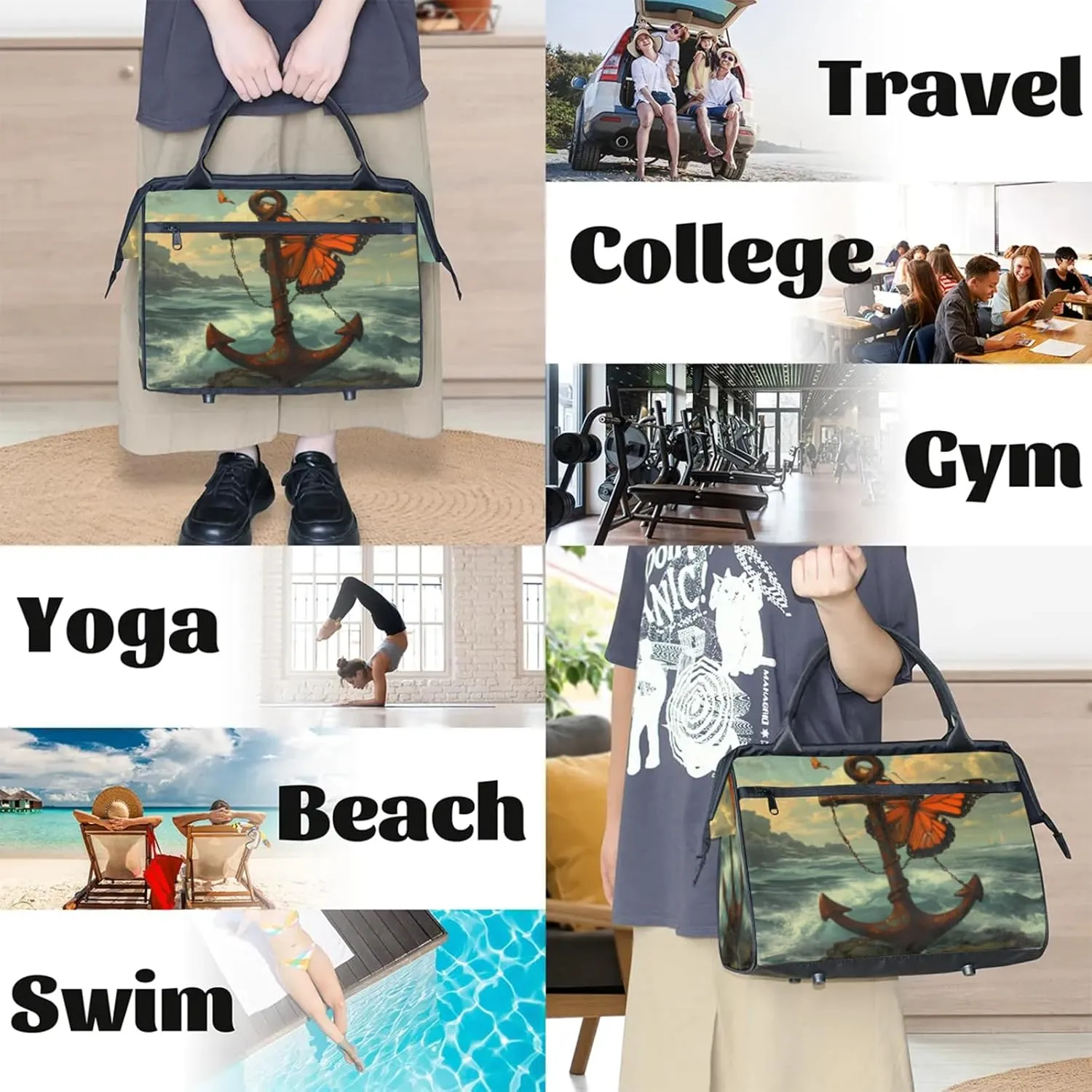 Gym Bag for Women Men, Travel Sports Duffel Bag with Trolley Sleeve, Gym Bag Weekender Overnight Bag Carry On Tote Bag