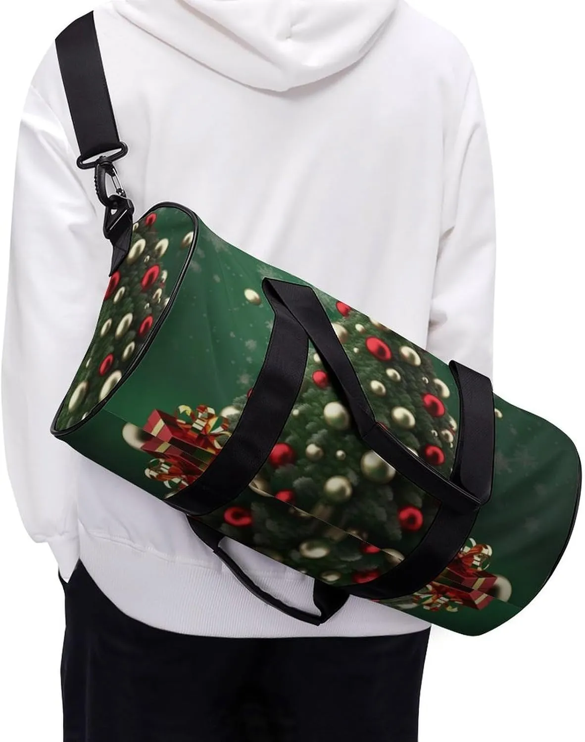 Gym Bag Round Ball Christmas Tree Duffel Bag for Men Women Overnight Bag with Shoe Compartment Workout Bags