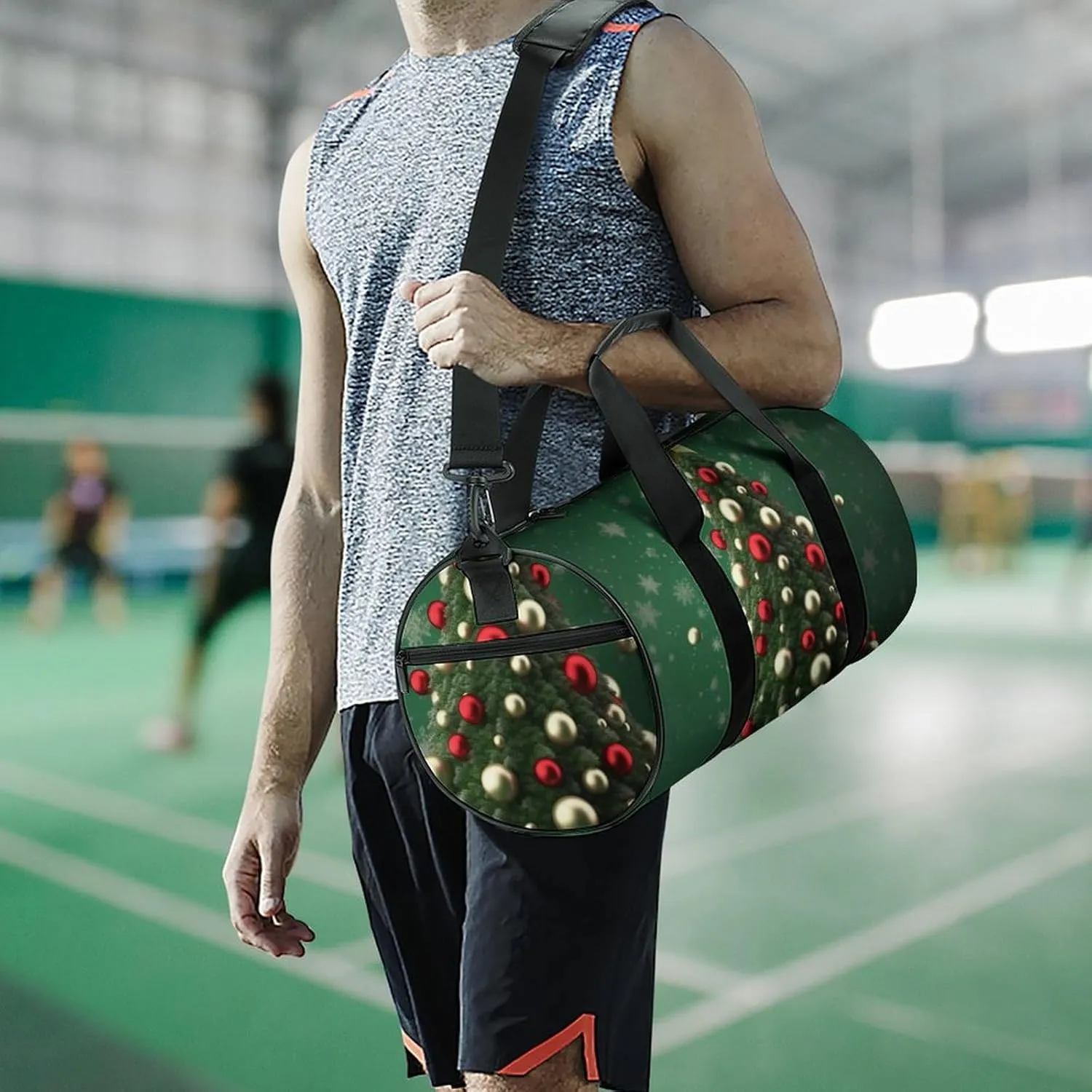 Gym Bag Round Ball Christmas Tree Duffel Bag for Men Women Overnight Bag with Shoe Compartment Workout Bags