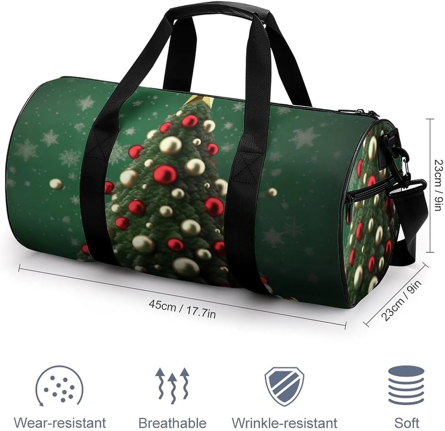 Gym Bag Round Ball Christmas Tree Duffel Bag for Men Women Overnight Bag with Shoe Compartment Workout Bags