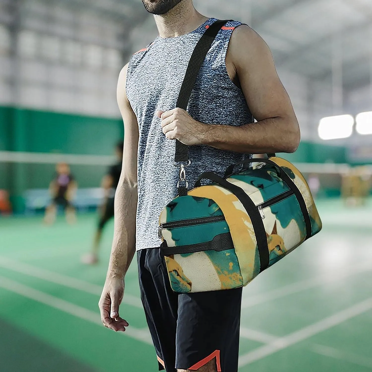 Gym Bag Silhouette of A Cat Duffel Bag for Men Women Travel Overnight Bag with Shoe Compartment Workout Bags