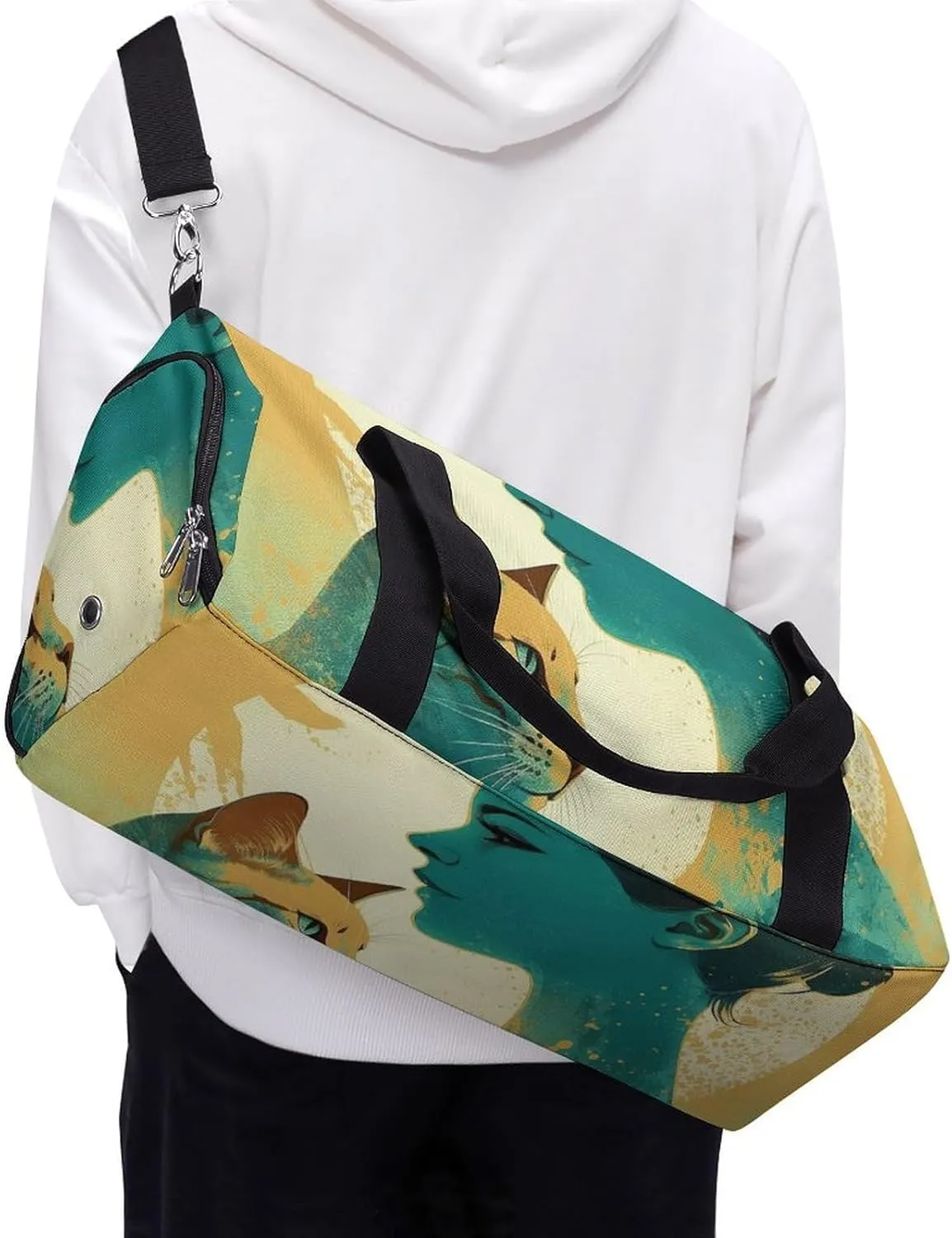 Gym Bag Silhouette of A Cat Duffel Bag for Men Women Travel Overnight Bag with Shoe Compartment Workout Bags