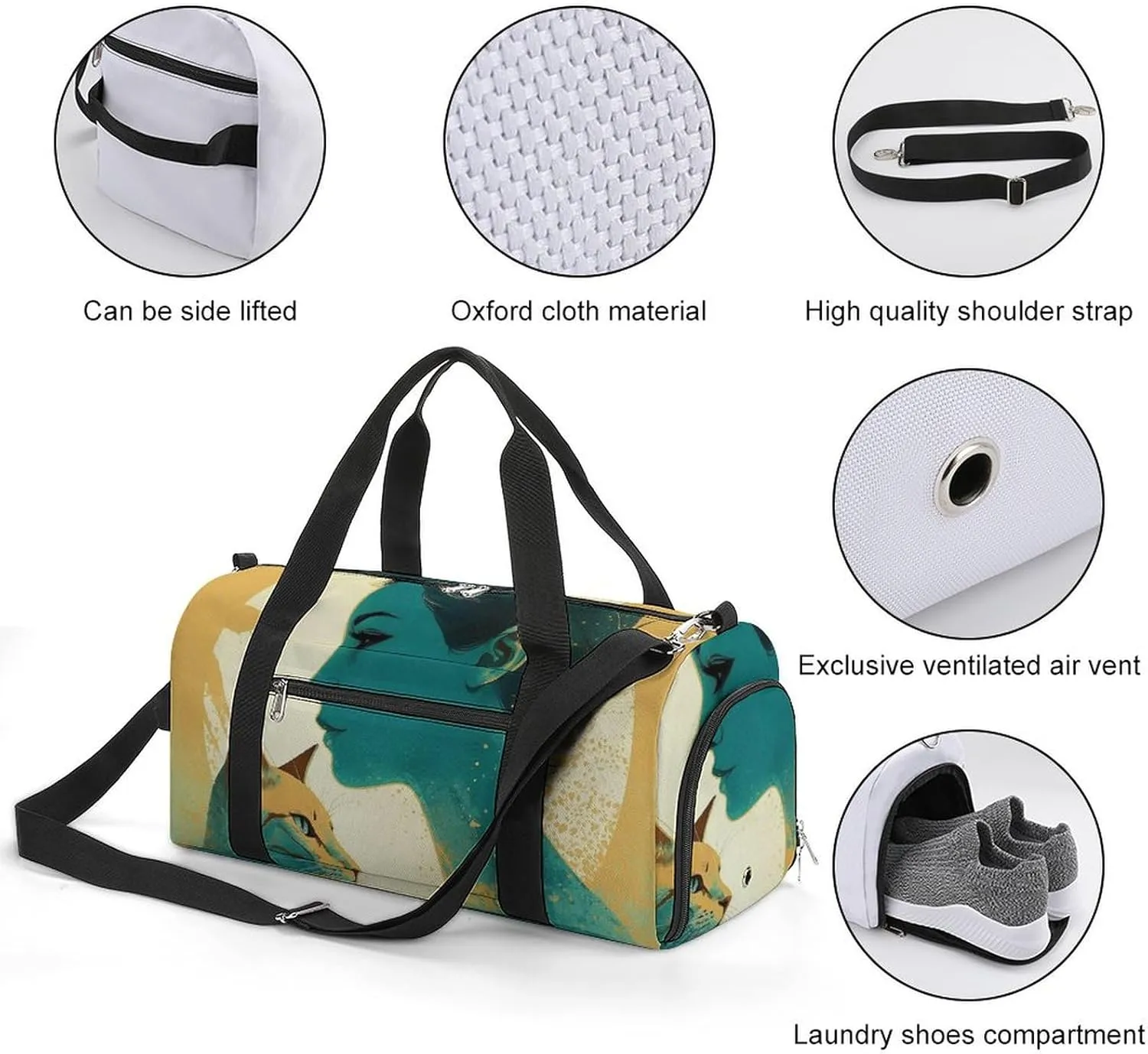 Gym Bag Silhouette of A Cat Duffel Bag for Men Women Travel Overnight Bag with Shoe Compartment Workout Bags