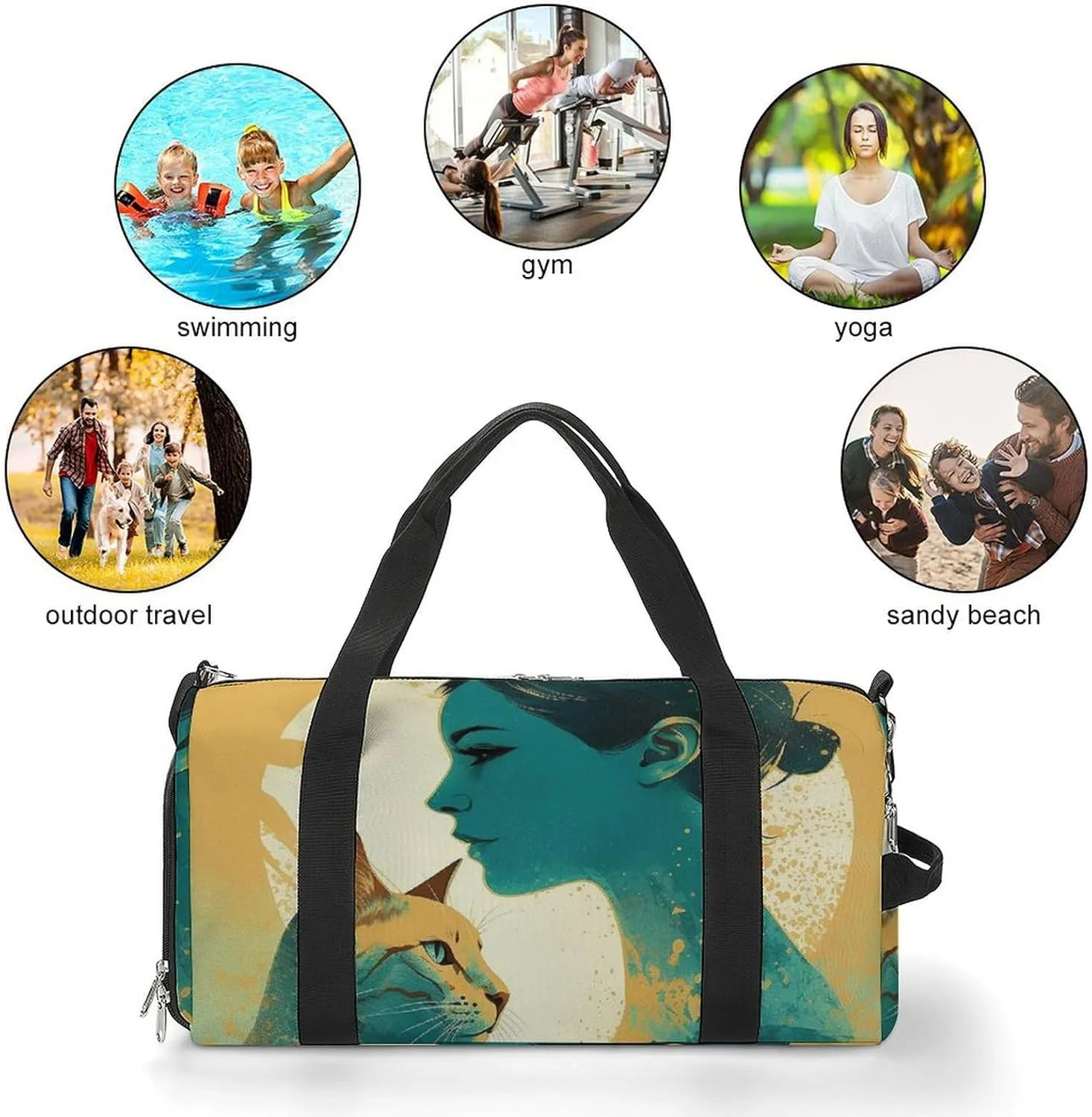 Gym Bag Silhouette of A Cat Duffel Bag for Men Women Travel Overnight Bag with Shoe Compartment Workout Bags