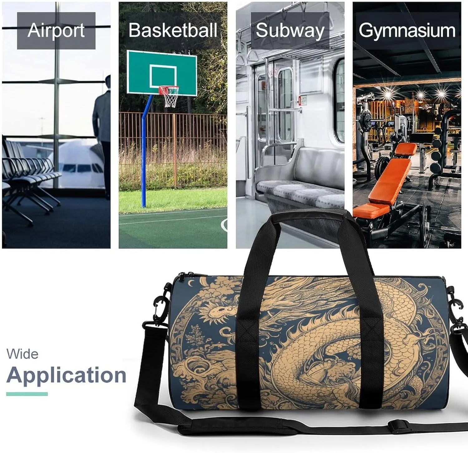 Gym Bags for Men Women Blue Oriental Dragon Duffle Bag Travel Overnight Bag with Shoe Compartment Tote Bags