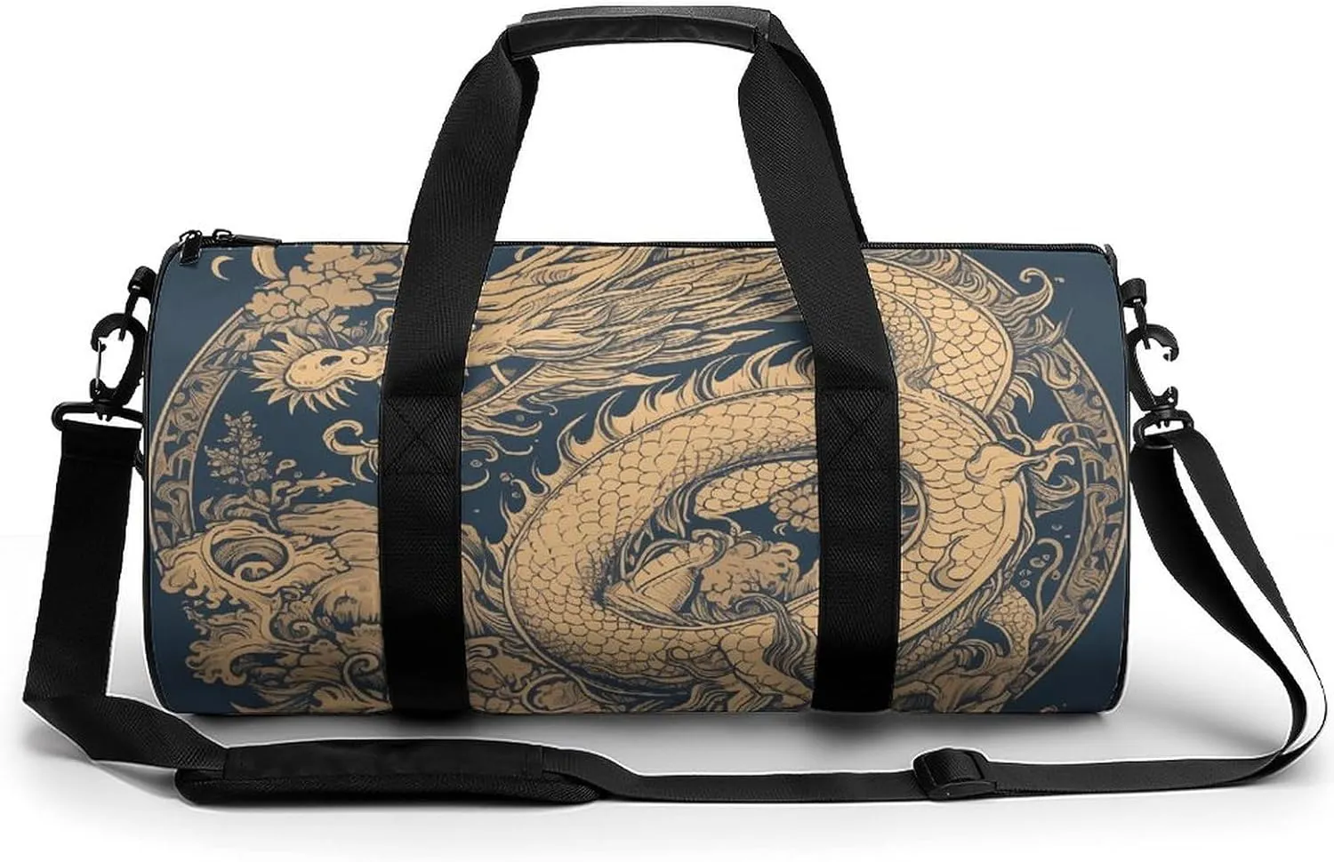 Gym Bags for Men Women Blue Oriental Dragon Duffle Bag Travel Overnight Bag with Shoe Compartment Tote Bags