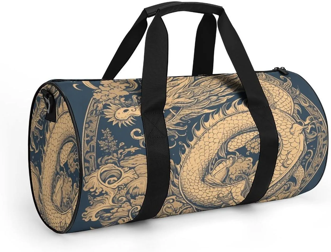 Gym Bags for Men Women Blue Oriental Dragon Duffle Bag Travel Overnight Bag with Shoe Compartment Tote Bags