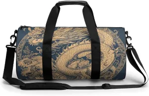 Gym Bags for Men Women Blue Oriental Dragon Duffle Bag Travel Overnight Bag with Shoe Compartment Tote Bags