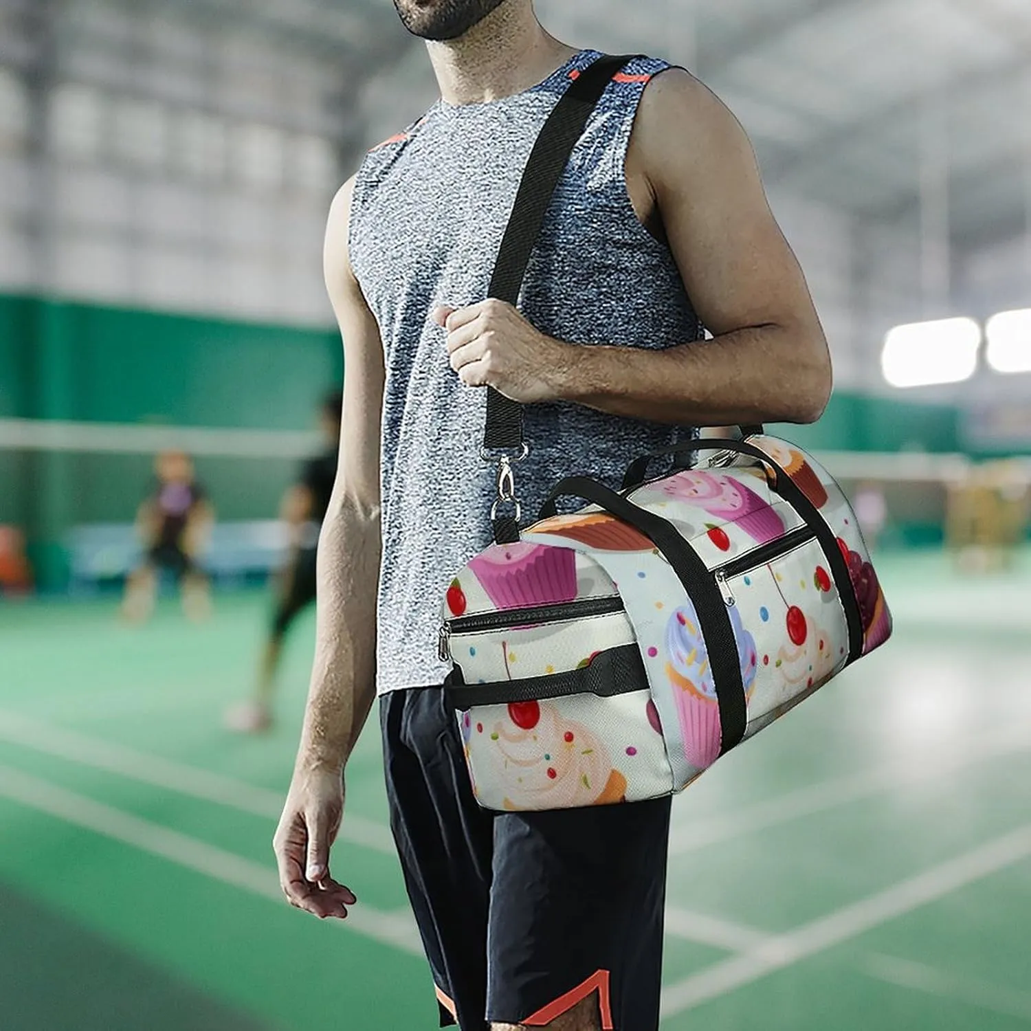 Gym Bags for Men Women Delicious Cupcakes Duffle Bag Travel Overnight Bag with Shoe Compartment Tote Bags
