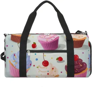 Gym Bags for Men Women Delicious Cupcakes Duffle Bag Travel Overnight Bag with Shoe Compartment Tote Bags
