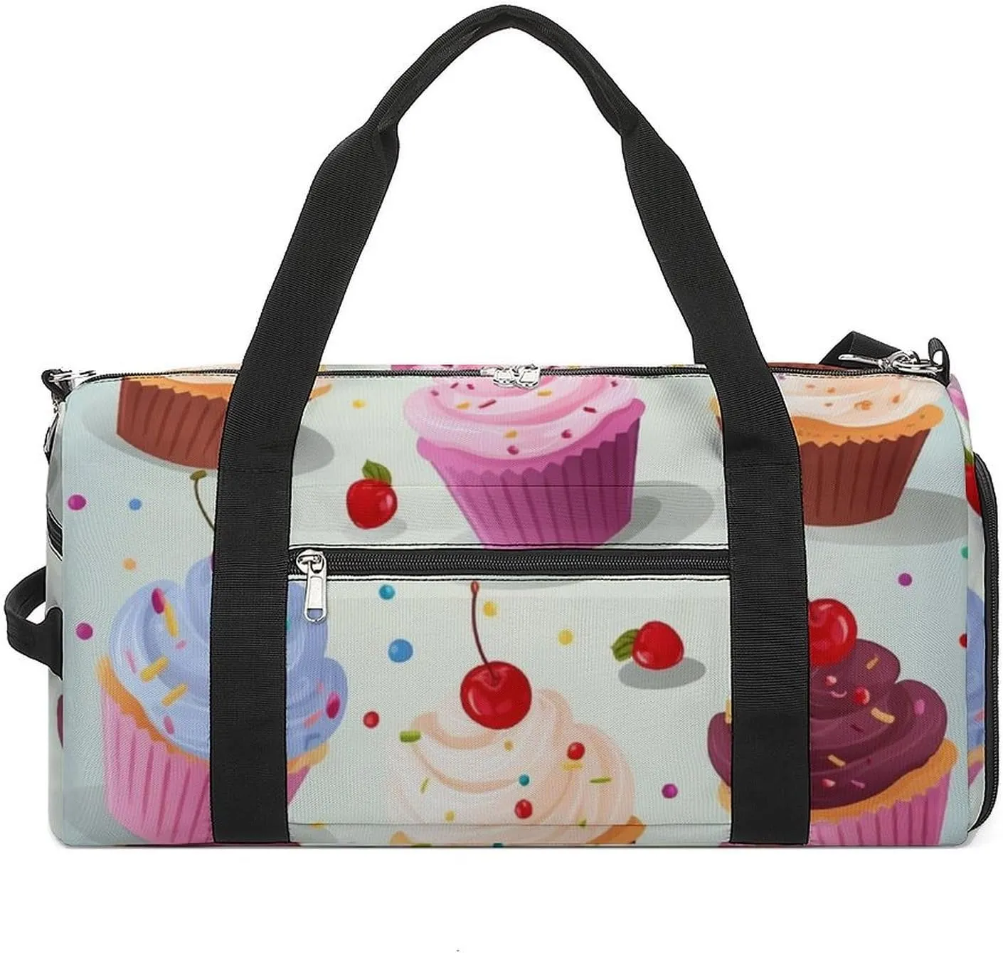 Gym Bags for Men Women Delicious Cupcakes Duffle Bag Travel Overnight Bag with Shoe Compartment Tote Bags