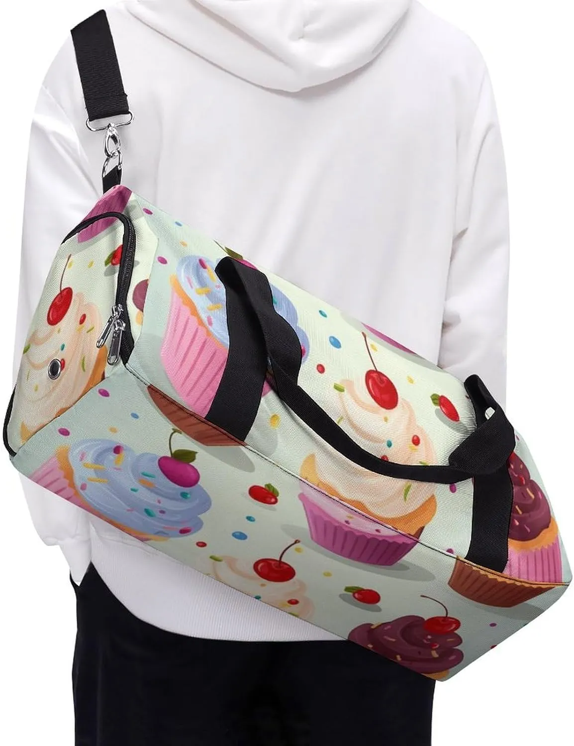 Gym Bags for Men Women Delicious Cupcakes Duffle Bag Travel Overnight Bag with Shoe Compartment Tote Bags