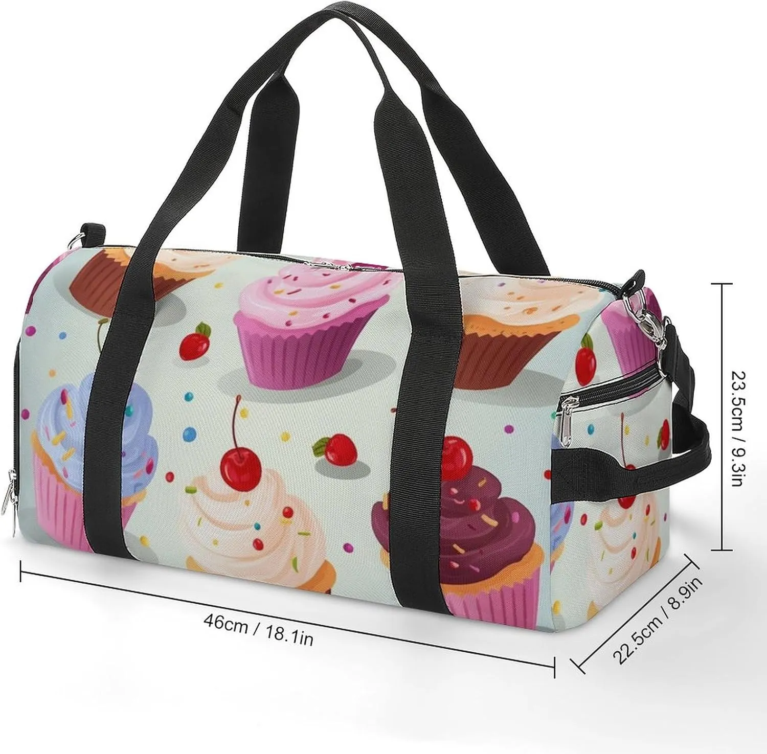 Gym Bags for Men Women Delicious Cupcakes Duffle Bag Travel Overnight Bag with Shoe Compartment Tote Bags