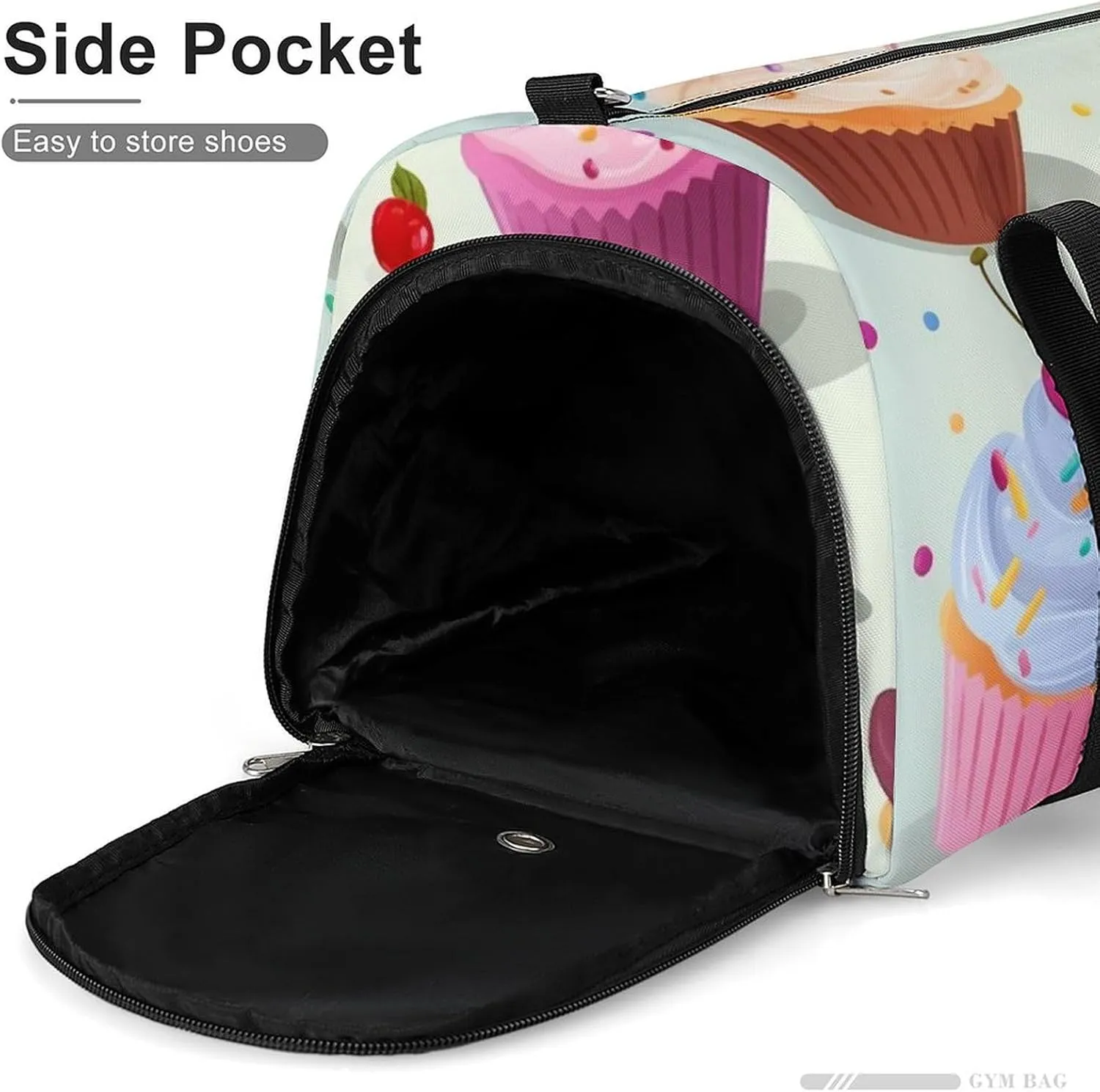 Gym Bags for Men Women Delicious Cupcakes Duffle Bag Travel Overnight Bag with Shoe Compartment Tote Bags