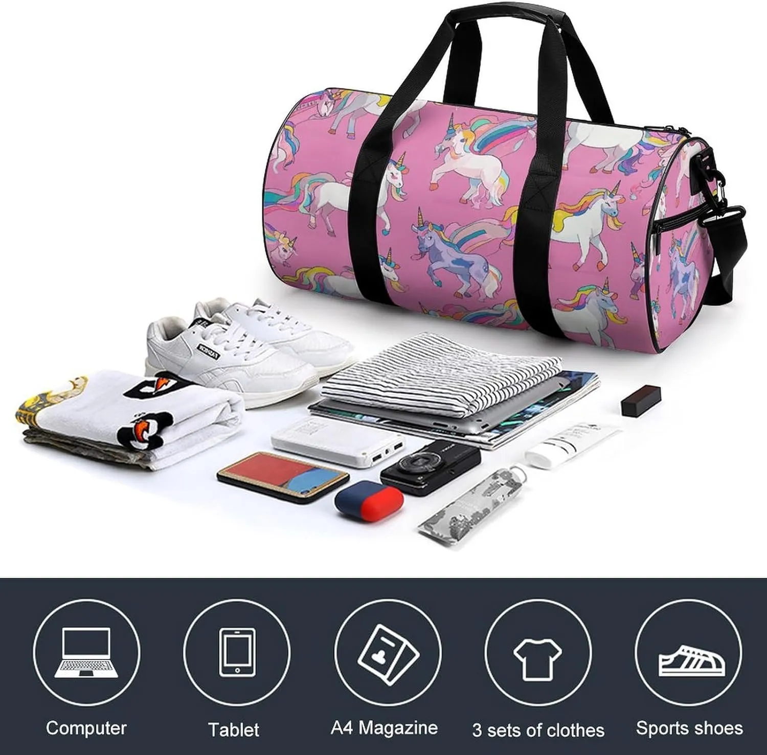 Gym Bags Small Many Horse Duffel Bag Overnight Bag with Shoe Compartment Carryon Bag for Men Women