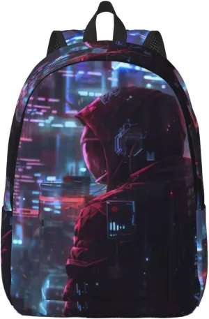Hacker Era Print Vintage Canvas Backpack,Travel Bag,Stylish And Lightweight With Multiple Pockets