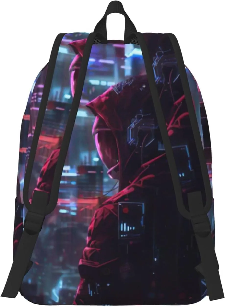 Hacker Era Print Vintage Canvas Backpack,Travel Bag,Stylish And Lightweight With Multiple Pockets