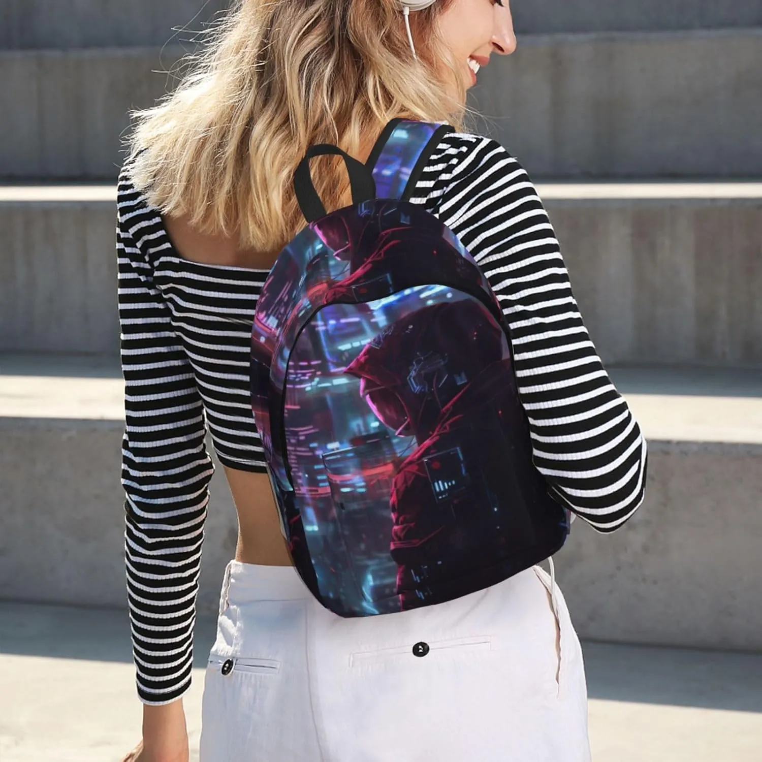 Hacker Era Print Vintage Canvas Backpack,Travel Bag,Stylish And Lightweight With Multiple Pockets