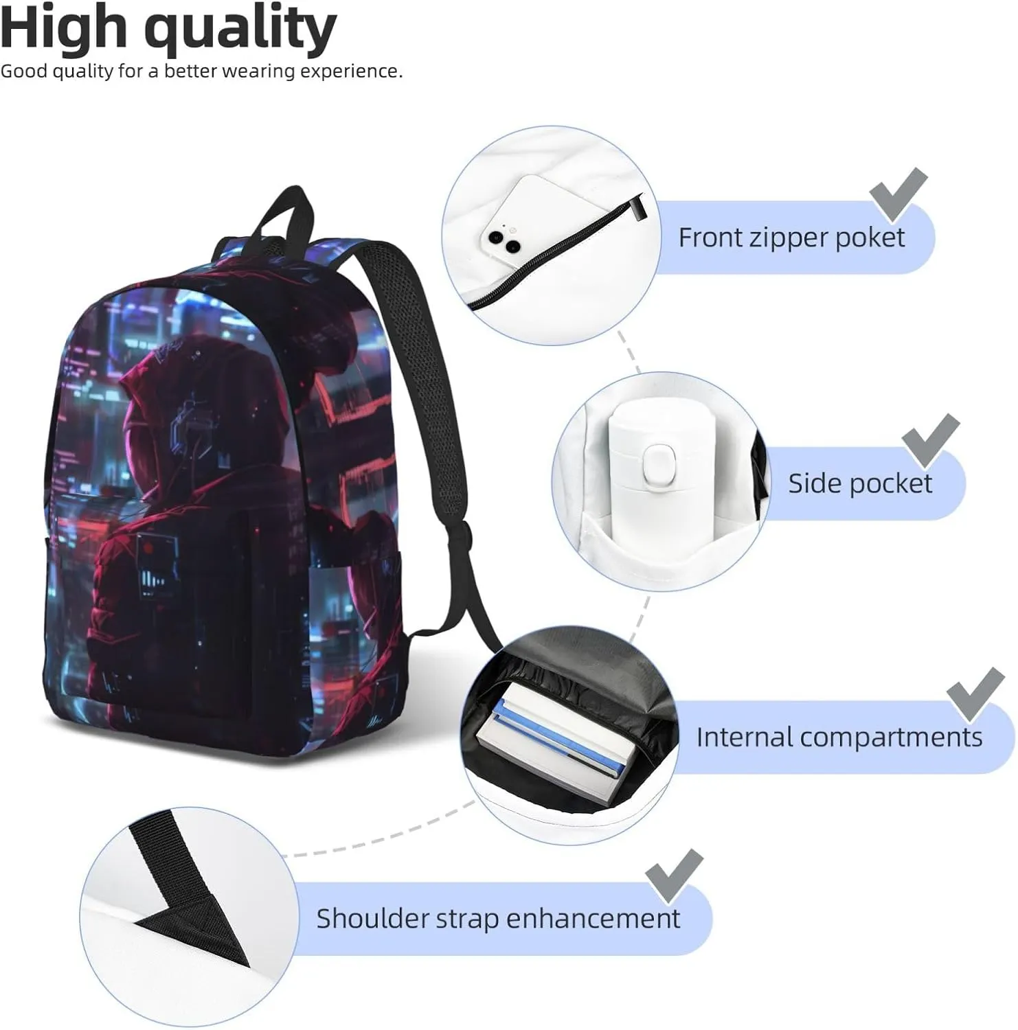 Hacker Era Print Vintage Canvas Backpack,Travel Bag,Stylish And Lightweight With Multiple Pockets