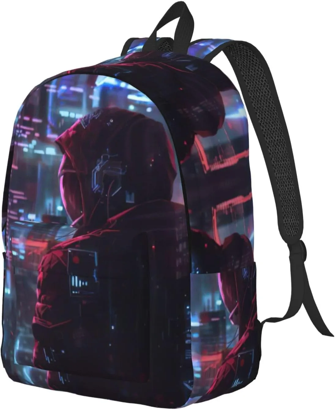 Hacker Era Print Vintage Canvas Backpack,Travel Bag,Stylish And Lightweight With Multiple Pockets
